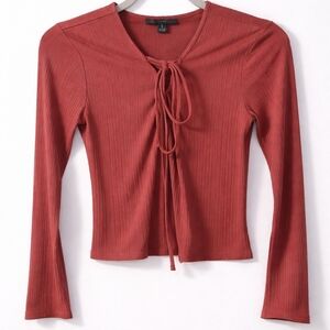 Elegant Lace-up Top Size L Dusty Rose Pink Ribbed Blouse